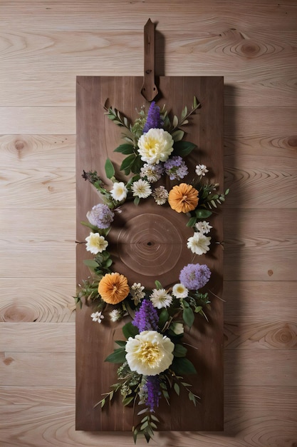 Wooden background and flowers banner template mockup background