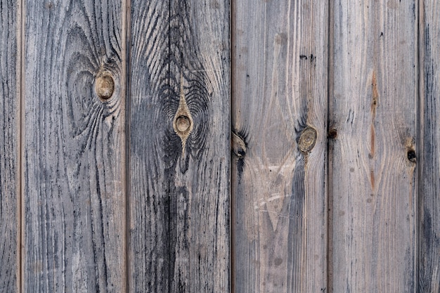 Wooden background of gray old boards with copy space. Wood texture.