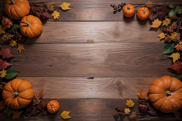 Wooden background and pumpkins banner template mockup background