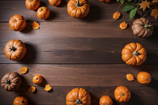 Wooden background and pumpkins banner template mockup background