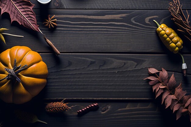 Photo wooden background with beautiful thanksgiving decor