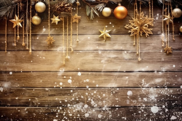 Wooden background with christmas decoration space for writing christmas holiday concept AI