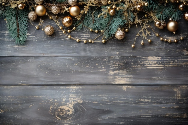 Wooden background with christmas decoration space for writing christmas holiday concept