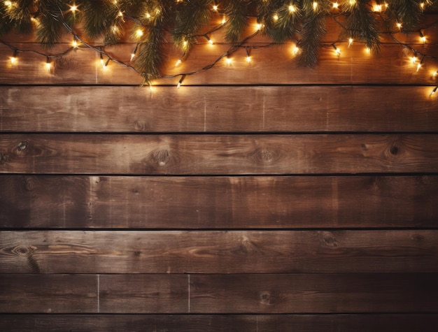 クリスマスライトと木製の背景