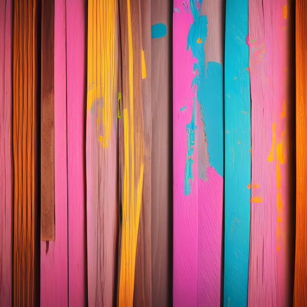 Photo wooden background with colorful abstract paint