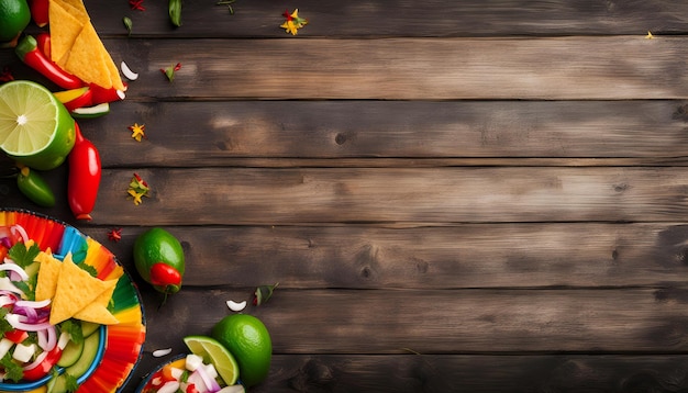 a wooden background with fruits and vegetables on it