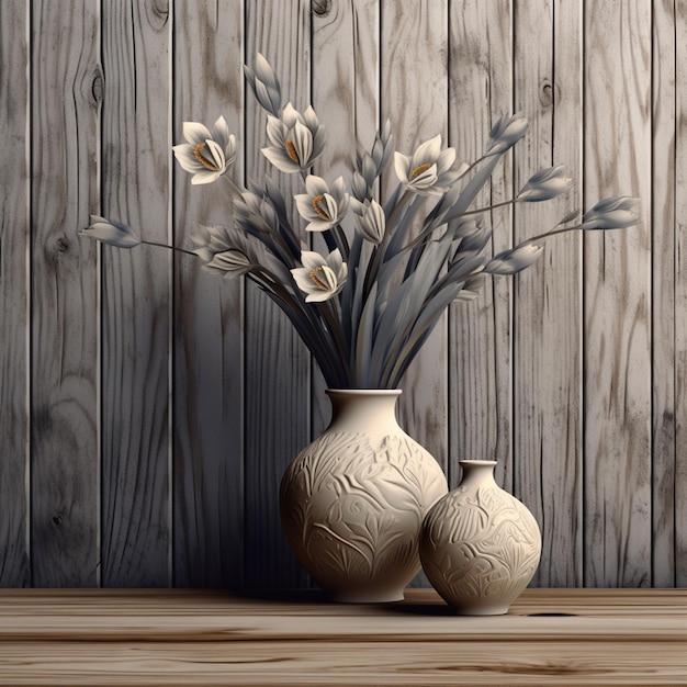 Wooden background with gray vase