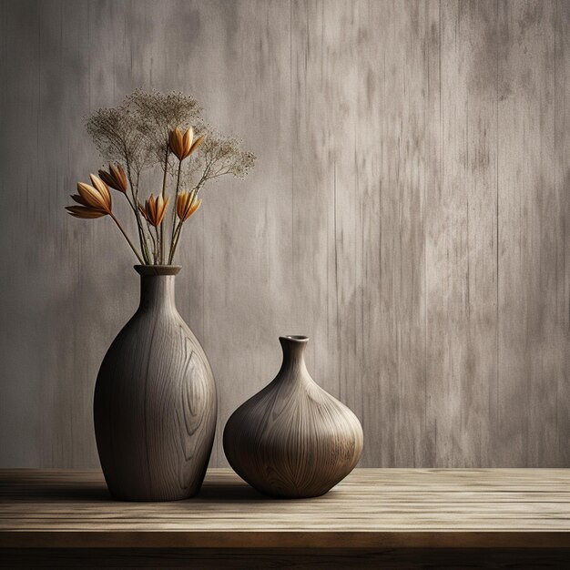 Wooden background with gray vase