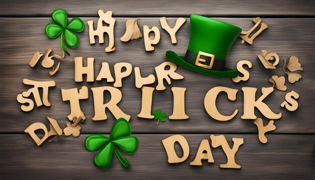 Photo a wooden background with a green hat and a green shamrock