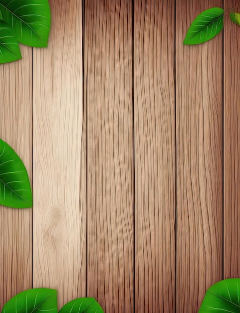 A wooden background with leaves and a wooden board