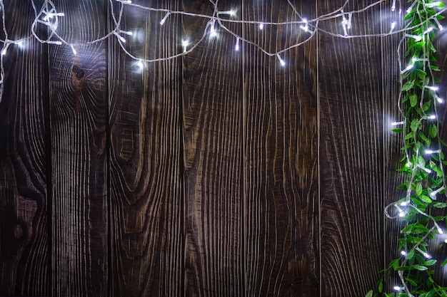 Wooden background with lights