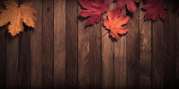 A wooden background with maple leaves on it