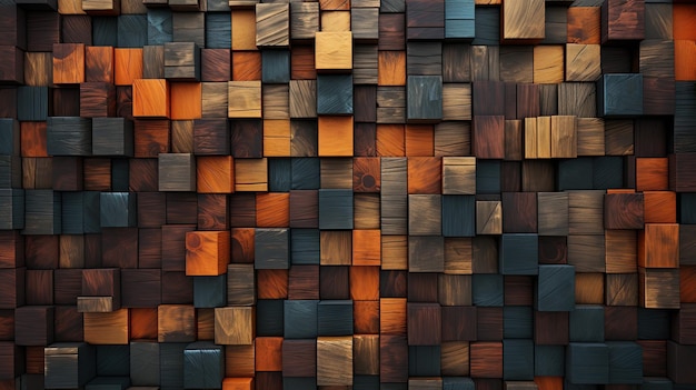 Wooden background with mosaic cubes different colored wooden elements horizontal composite texture