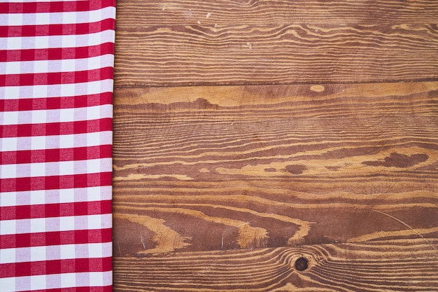 Wooden Background with Plaid Fabric