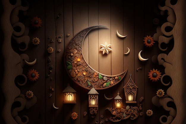 Wooden background with a Ramadan theme