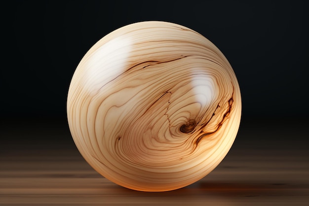 Деревянный шарик на деревянном столе.