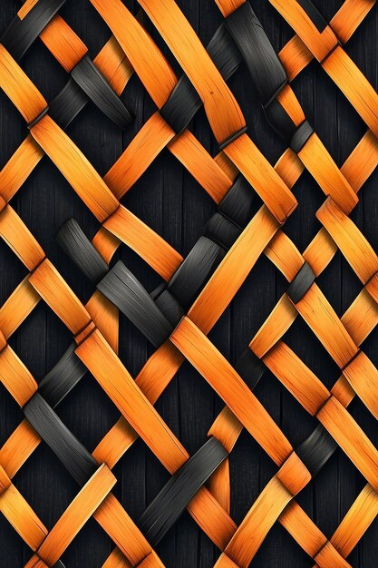 Wooden bamboo weaving pattern black and orange braided stripes bamboo wood pattern wicker background