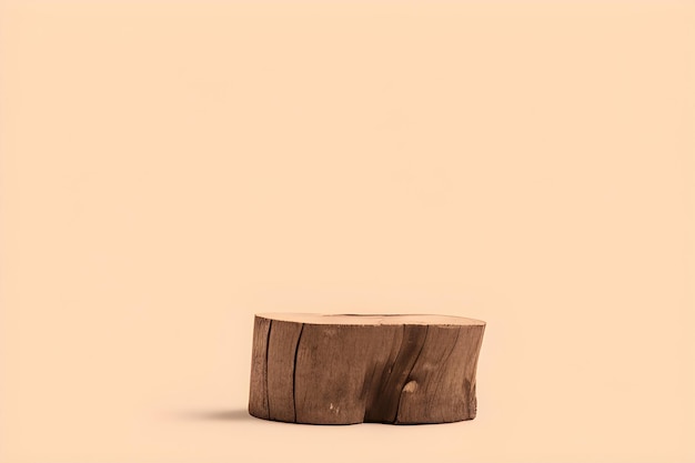 Wooden Bark Product Podium With Beige Background