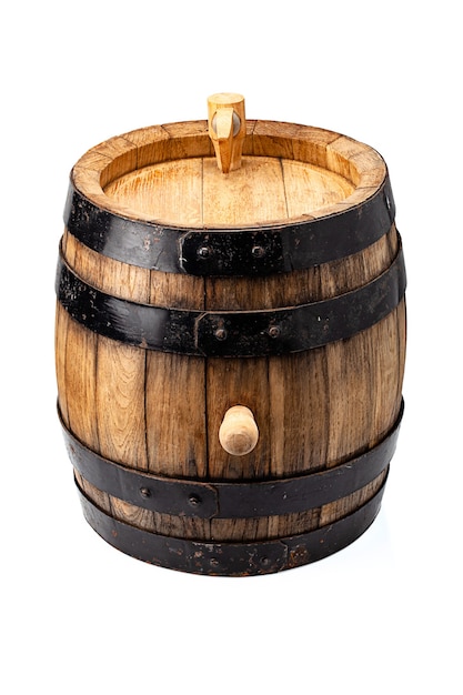 Wooden barrel for alcohol drinks containing isolated on white background