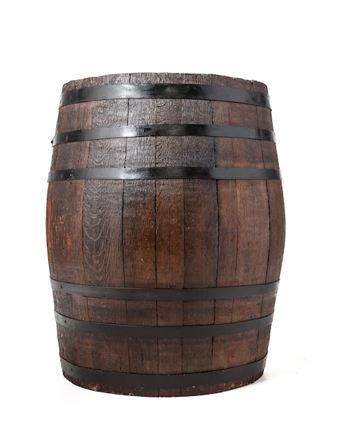 Wooden barrel with iron rings. Isolated.