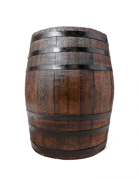 Wooden barrel with iron rings. 