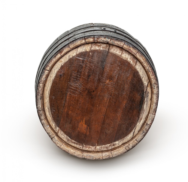 Wooden barrel with iron rings. 