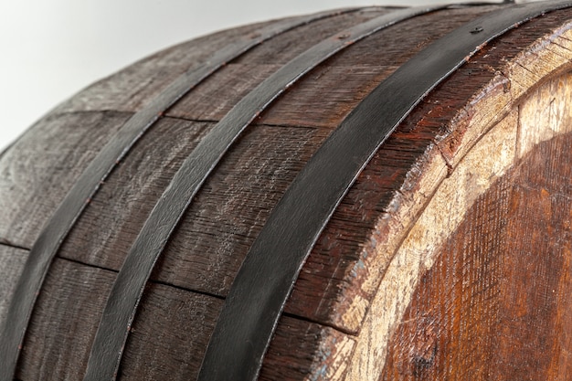 Wooden barrel with iron rings. 