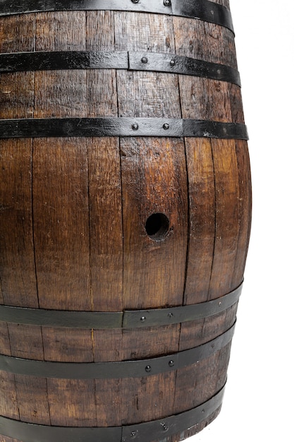 Wooden barrel with iron rings.