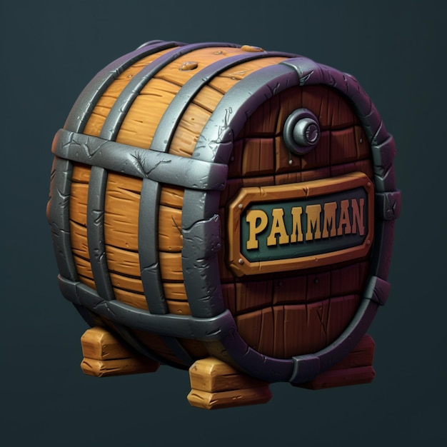 A wooden barrel with the word pampman on it.