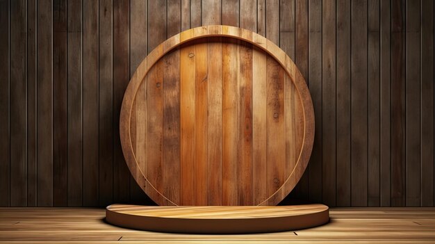 The wooden barrel on a wooden background