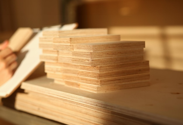 Wooden bars lying in a row closeup