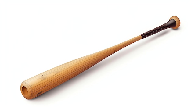 Photo a wooden baseball bat with a dark brown handle the bat is lying on a white surface the bat is made of wood and has a smooth round surface