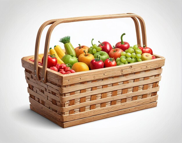 a wooden basket full of fresh fruits