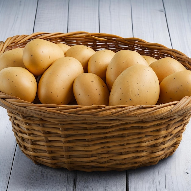 Photo a wooden basket full of potatoes