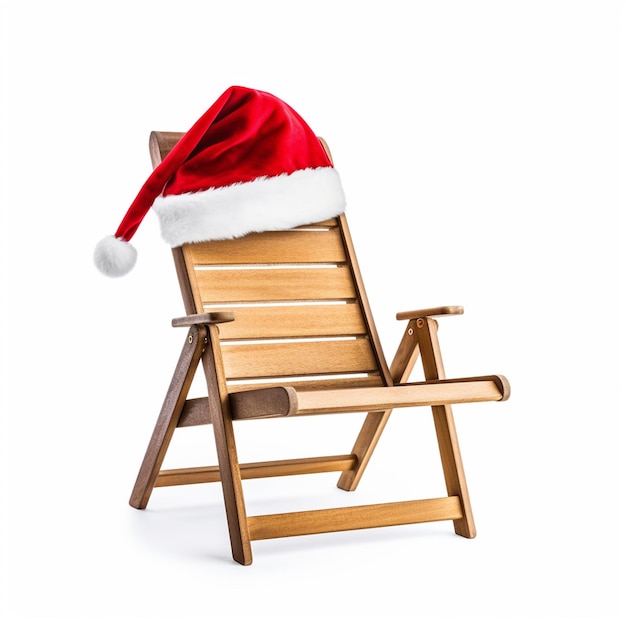 wooden beach chair with red cap on its corner