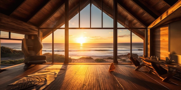 Wooden beach house with sunset view and coral under the seaxA