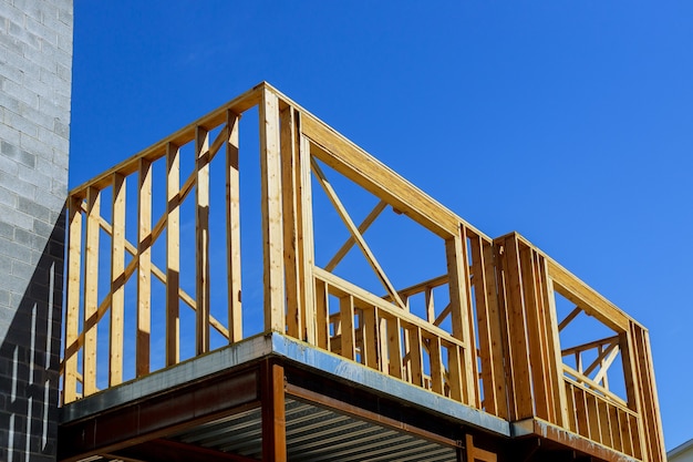 Wooden beam house residential construction home framing