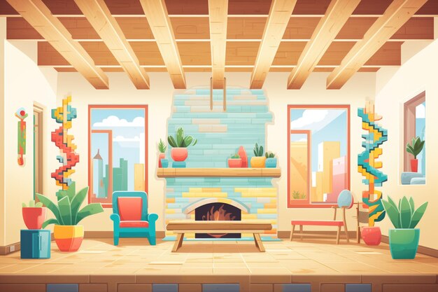 Photo wooden beams cross at the peak of a pueblo house interior magazine style illustration