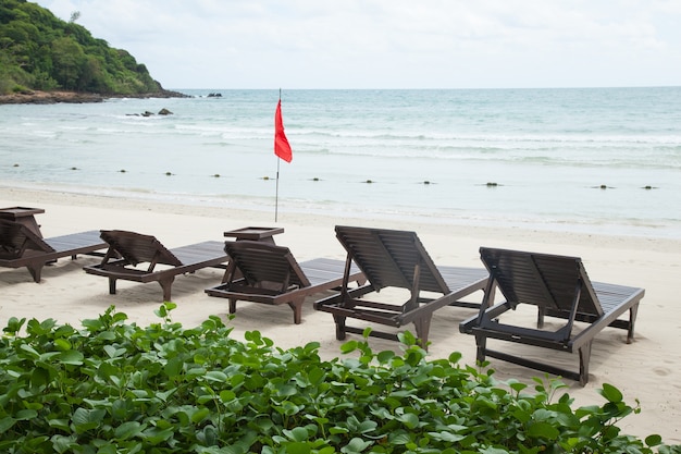 Wooden bed on the beach.