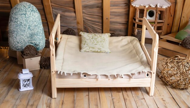 Photo wooden bed for dolls