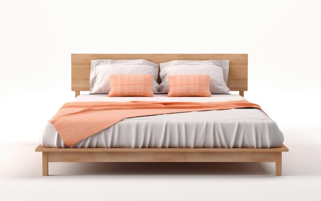 Wooden Bed on White Background