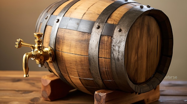 Photo wooden beer barrel with faucet