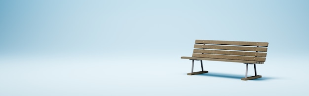 Wooden Bench on Blue with Copy Space