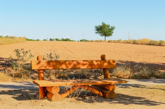 wooden bench in the field