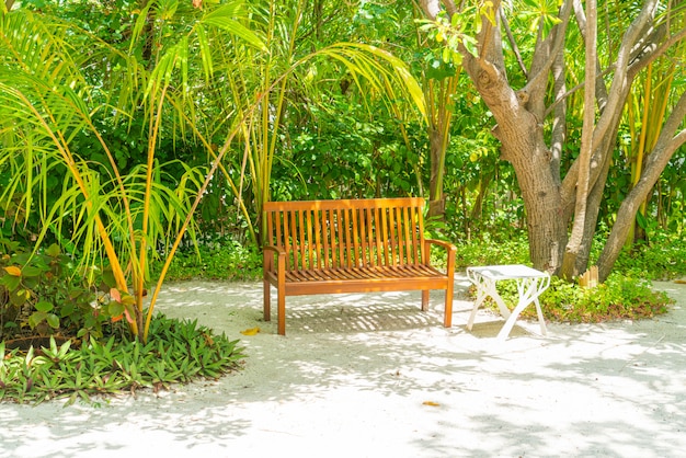 Wooden bench in garden