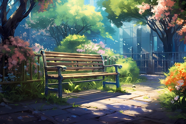 wooden bench in lofi style