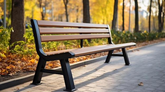 a wooden bench sitting on top of a sidewalk