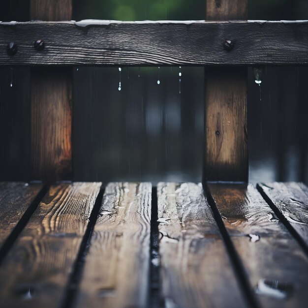 Photo a wooden bench with rain drops on it