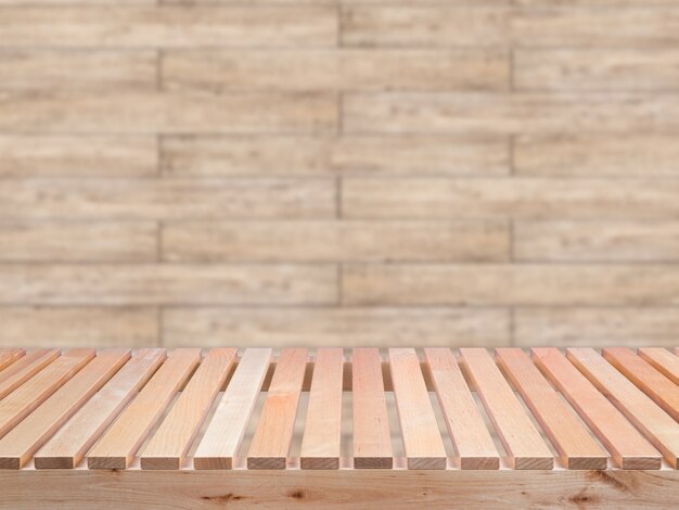 Wooden bench on wooden wall background