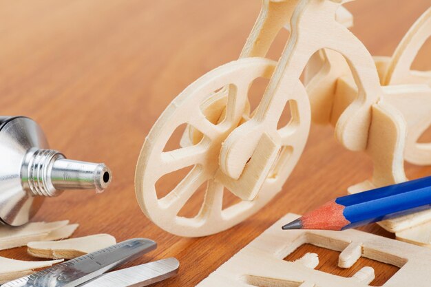 Wooden bicycle toy woodcraft construction kit